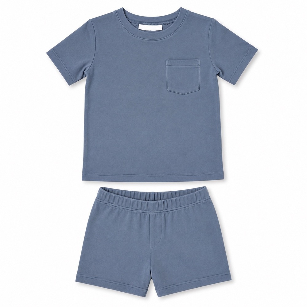 LAKE Pima Cotton Pajama Set Kids Unisex Size 3 Blue Short Sleeve Sleepwear Set